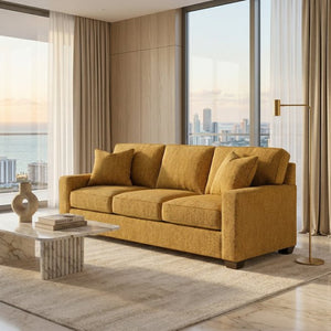 English Elm Clifford Square Arm Sofa Handcrafted in USA with Premium Polyester Upholstery Hepburn Chai Tea Yellow B2761P497739