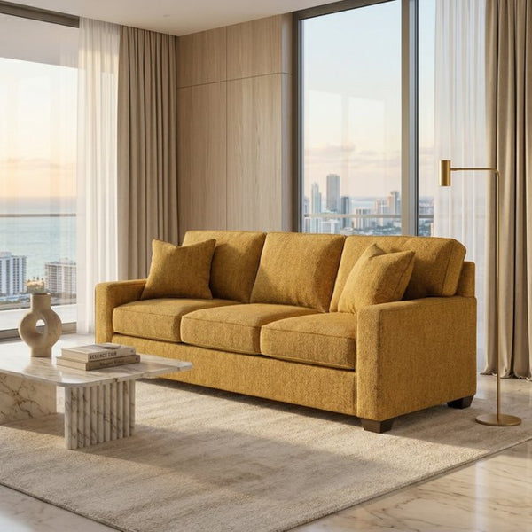English Elm Clifford Square Arm Sofa Handcrafted in USA with Premium Polyester Upholstery Hepburn Chai Tea Yellow B2761P497739
