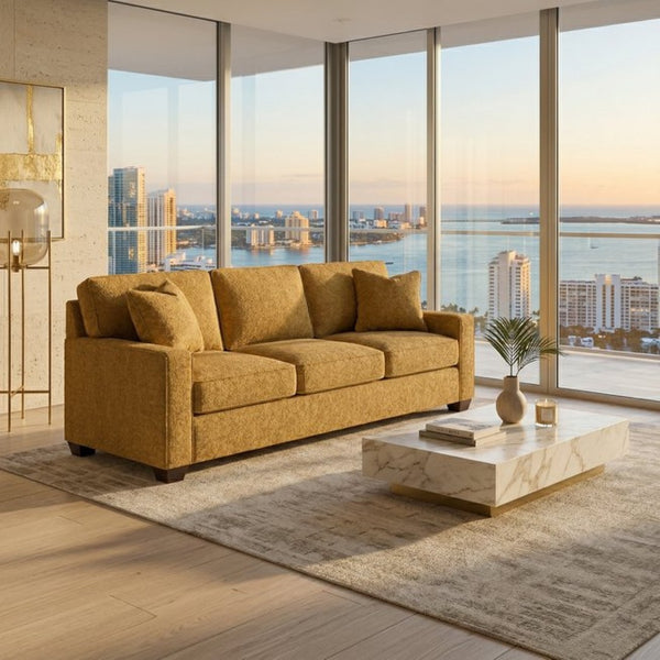 English Elm Clifford Square Arm Sofa Handcrafted in USA with Premium Polyester Upholstery Hepburn Chai Tea Yellow B2761P497739