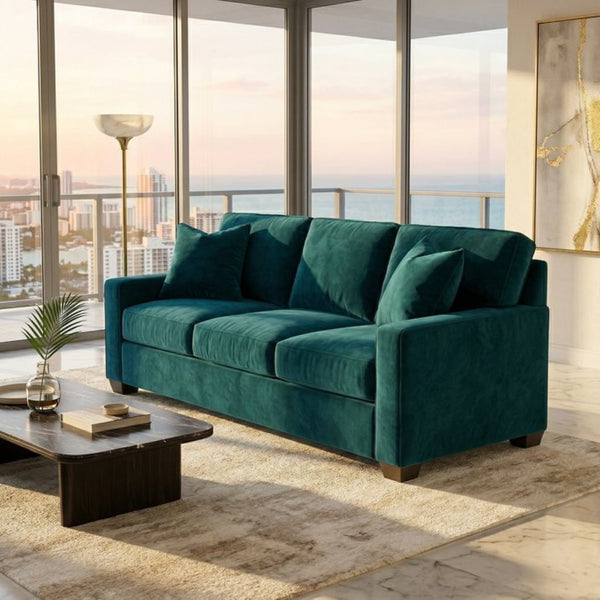 English Elm Clifford Square Arm Sofa Handcrafted in USA with Premium Polyester Upholstery Hepburn Teal B2761P497740