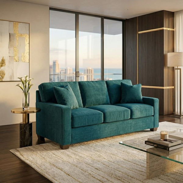 English Elm Clifford Square Arm Sofa Handcrafted in USA with Premium Polyester Upholstery Hepburn Teal B2761P497740