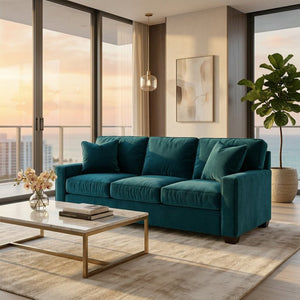 English Elm Clifford Square Arm Sofa Handcrafted in USA with Premium Polyester Upholstery Hepburn Teal B2761P497740