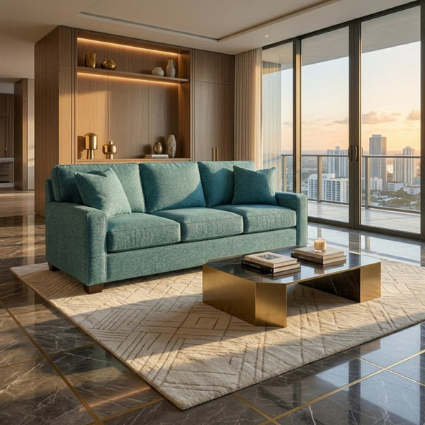 English Elm Clifford Square Arm Sofa Handcrafted in USA with Premium Polyester Upholstery Hepburn Emerald B2761P497742