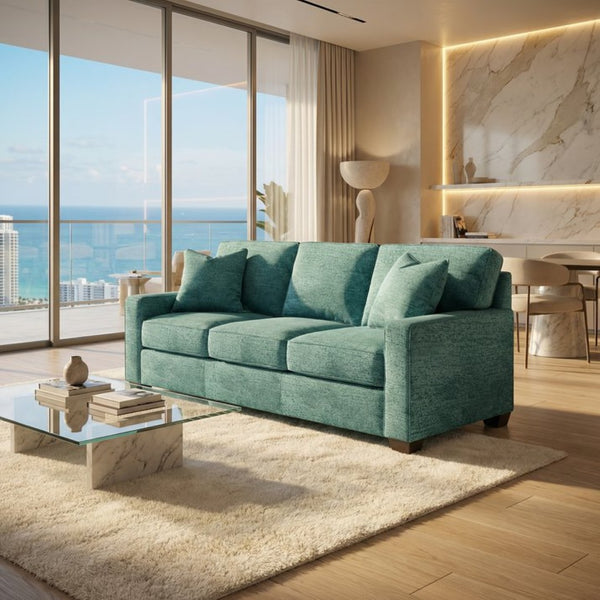 English Elm Clifford Square Arm Sofa Handcrafted in USA with Premium Polyester Upholstery Hepburn Emerald B2761P497742