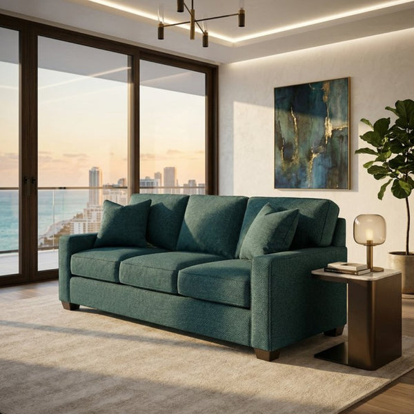 English Elm Clifford Velvet Sofa Handcrafted American Square Arm Living Room Comfort Seating Antique Blue / Peacock Blue / Teal B2761P497744