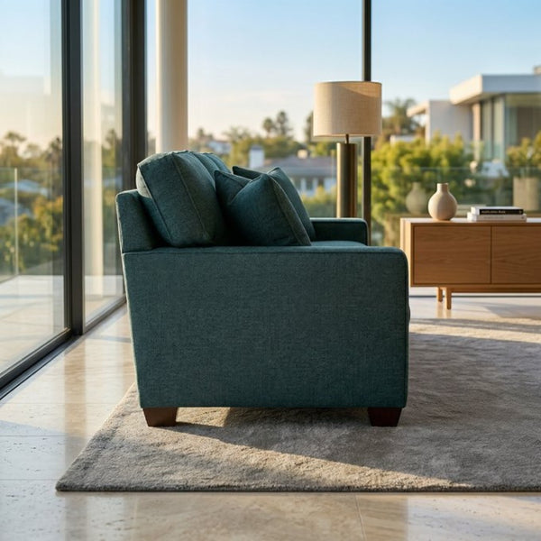 English Elm Clifford Velvet Sofa Handcrafted American Square Arm Living Room Comfort Seating Antique Blue / Peacock Blue / Teal B2761P497744
