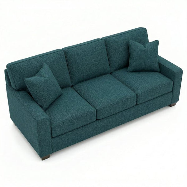 English Elm Clifford Velvet Sofa Handcrafted American Square Arm Living Room Comfort Seating Antique Blue / Peacock Blue / Teal B2761P497744