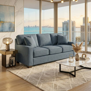 English Elm Clifford Square Arm Sofa Handcrafted in USA with Premium Polyester Upholstery Leslie Peacock Slate Blue B2761P498113