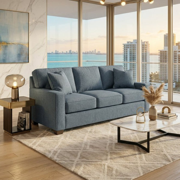 English Elm Clifford Square Arm Sofa Handcrafted in USA with Premium Polyester Upholstery Leslie Peacock Slate Blue B2761P498113