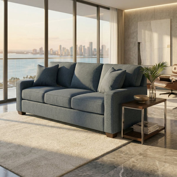 English Elm Clifford Square Arm Sofa Handcrafted in USA with Premium Polyester Upholstery Leslie Peacock Slate Blue B2761P498113