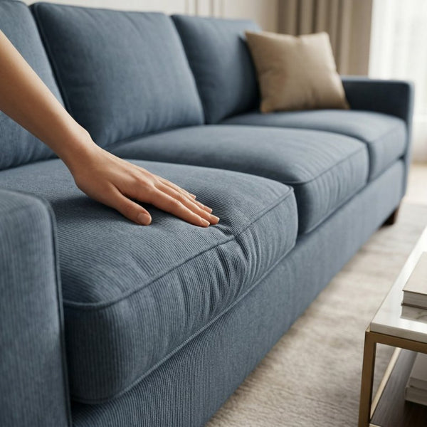 English Elm Clifford Square Arm Sofa Handcrafted in USA with Premium Polyester Upholstery Leslie Peacock Slate Blue B2761P498113