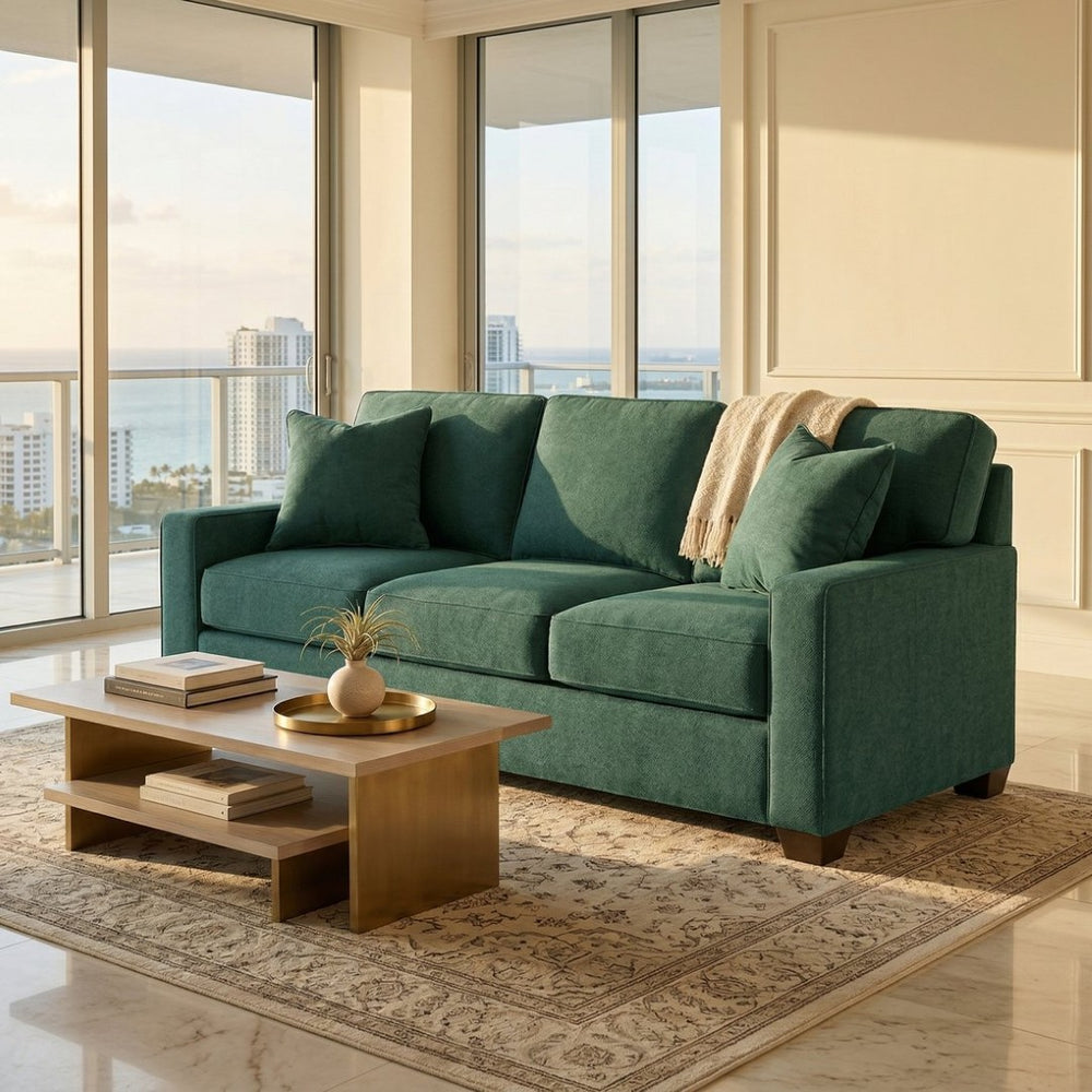 English Elm Clifford Velvet Sofa Handcrafted American Square Arm Living Room Comfort Seating Kelly Green / Forest Green B2761P498114