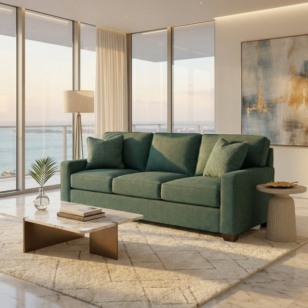 English Elm Clifford Velvet Sofa Handcrafted American Square Arm Living Room Comfort Seating Kelly Green / Forest Green B2761P498114