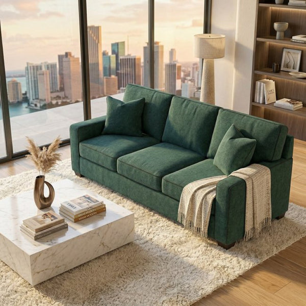 English Elm Clifford Velvet Sofa Handcrafted American Square Arm Living Room Comfort Seating Kelly Green / Forest Green B2761P498114