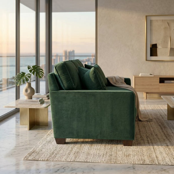 English Elm Clifford Velvet Sofa Handcrafted American Square Arm Living Room Comfort Seating Kelly Green / Forest Green B2761P498114