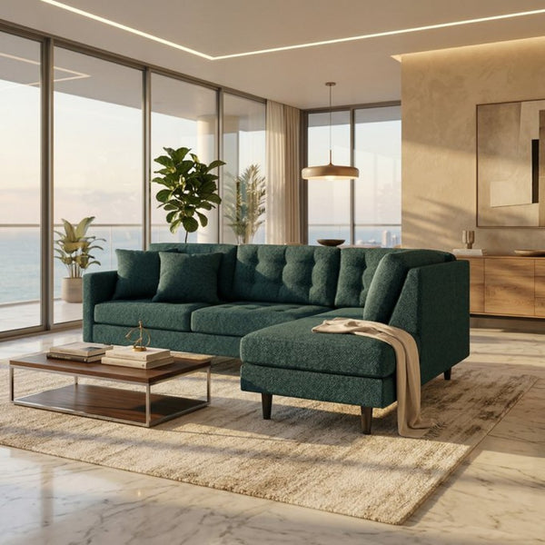 English Elm Talmadge L-shaped Chenille Sectional Handcrafted Usa Chaise Lounge Contemporary Living Room Hepburn Teal B2761P498582