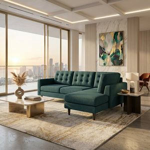 English Elm Talmadge L-shaped Chenille Sectional Handcrafted Usa Chaise Lounge Contemporary Living Room Hepburn Teal B2761P498582