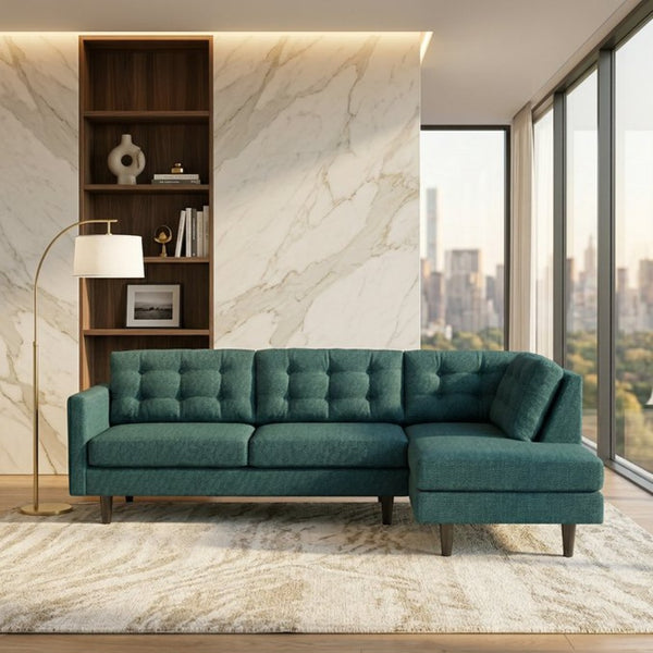 English Elm Talmadge L-shaped Chenille Sectional Handcrafted Usa Chaise Lounge Contemporary Living Room Hepburn Teal B2761P498582