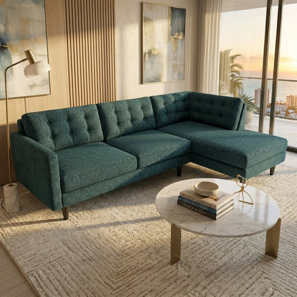English Elm Talmadge L-shaped Chenille Sectional Handcrafted Usa Chaise Lounge Contemporary Living Room Hepburn Teal B2761P498582