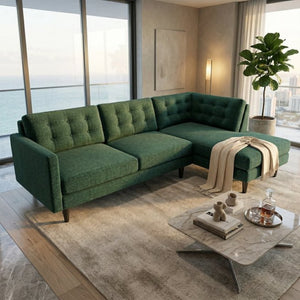 English Elm Talmadge L-shaped Chenille Sectional Handcrafted Usa Chaise Lounge Contemporary Living Room Antique Kelly Green B2761P498583