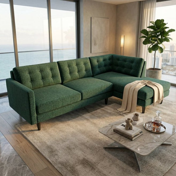 English Elm Talmadge L-shaped Chenille Sectional Handcrafted Usa Chaise Lounge Contemporary Living Room Antique Kelly Green B2761P498583