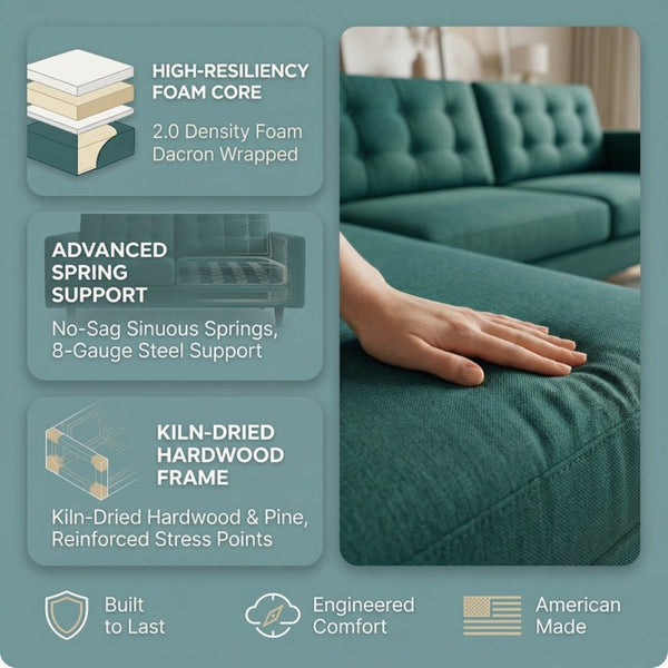 English Elm Talmadge L-shaped Chenille Sectional Handcrafted Usa Chaise Lounge Contemporary Living Room Antique Kelly Green B2761P498583