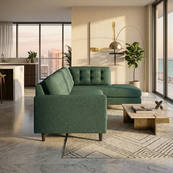 English Elm Talmadge L-shaped Chenille Sectional Handcrafted Usa Chaise Lounge Contemporary Living Room Antique Kelly Green B2761P498583
