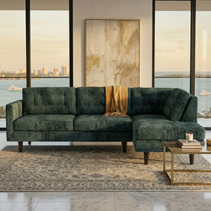 English Elm Talmadge L-shaped Chenille Sectional Handcrafted Usa Chaise Lounge Contemporary Living Room Antique Charcoal Green B2761P498584