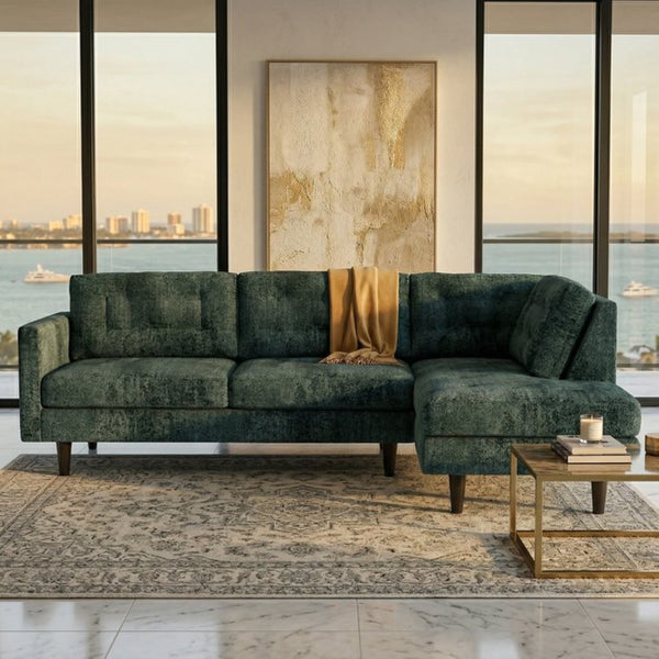 English Elm Talmadge L-shaped Chenille Sectional Handcrafted Usa Chaise Lounge Contemporary Living Room Antique Charcoal Green B2761P498584