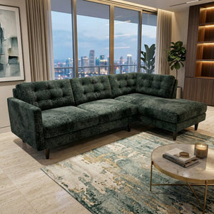 English Elm Talmadge L-shaped Chenille Sectional Handcrafted Usa Chaise Lounge Contemporary Living Room Antique Charcoal Green B2761P498584