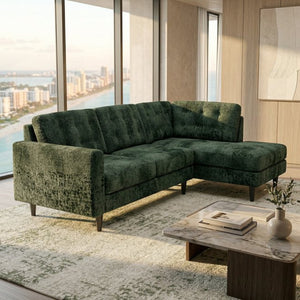 English Elm Talmadge L-shaped Chenille Sectional Handcrafted Usa Chaise Lounge Contemporary Living Room Antique Charcoal Green B2761P498584