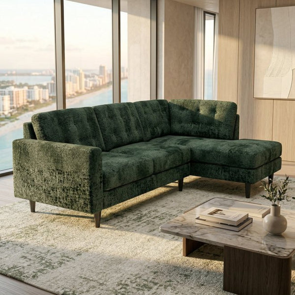 English Elm Talmadge L-shaped Chenille Sectional Handcrafted Usa Chaise Lounge Contemporary Living Room Antique Charcoal Green B2761P498584