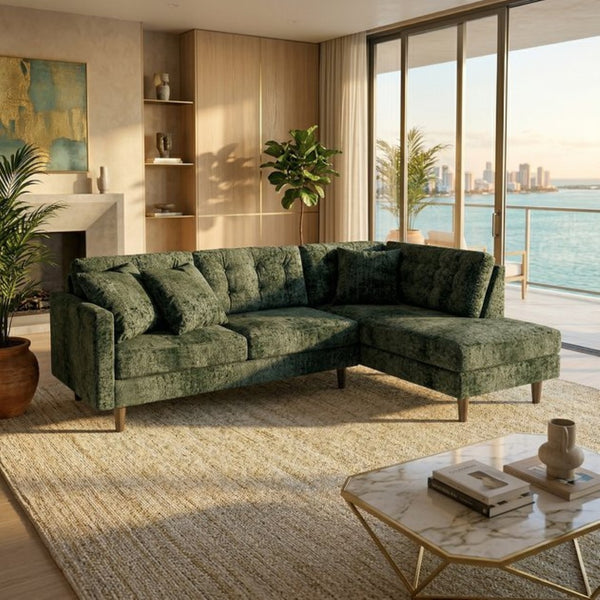 English Elm Talmadge L-shaped Chenille Sectional Handcrafted Usa Chaise Lounge Contemporary Living Room Antique Charcoal Green B2761P498584