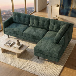 English Elm Talmadge L-shaped Chenille Sectional Handcrafted Usa Chaise Lounge Contemporary Living Room Antique Charcoal Green B2761P498584