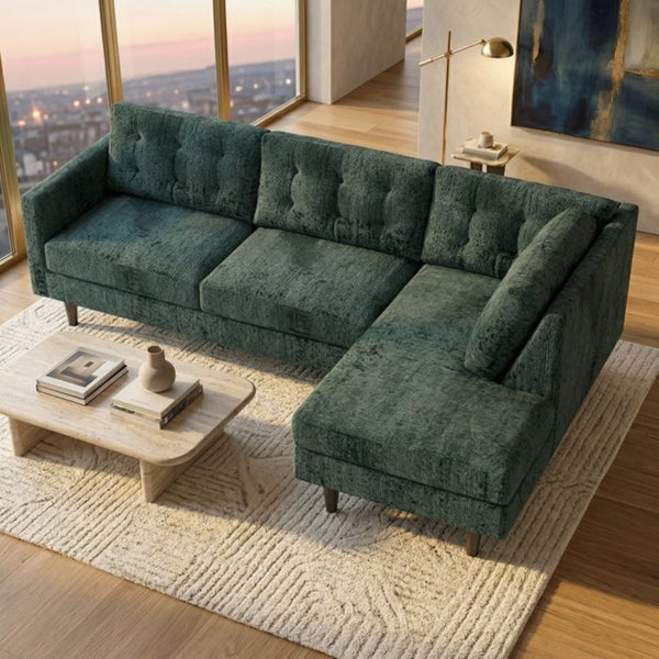 English Elm Talmadge L-shaped Chenille Sectional Handcrafted Usa Chaise Lounge Contemporary Living Room Antique Charcoal Green B2761P498584