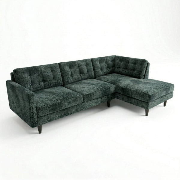 English Elm Talmadge L-shaped Chenille Sectional Handcrafted Usa Chaise Lounge Contemporary Living Room Antique Charcoal Green B2761P498584