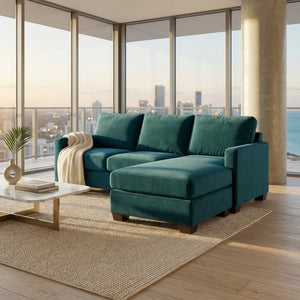 English Elm Damon L-Shaped Sectional Emerald Polyester Chaise Sofa for Modern Living Rooms Velvet Antique Peacock B2761P498622