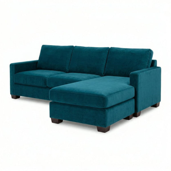 English Elm Damon L-Shaped Sectional Emerald Polyester Chaise Sofa for Modern Living Rooms Velvet Antique Peacock B2761P498622