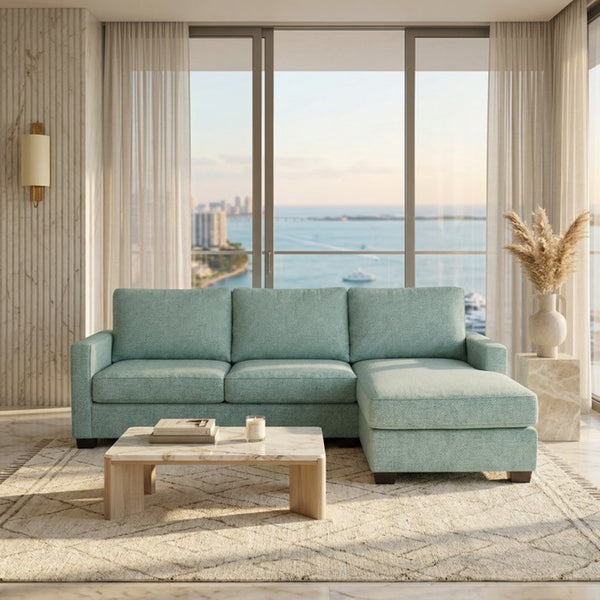 English Elm Damon L-Shaped Sectional Emerald Polyester Chaise Sofa for Modern Living Rooms Blue Leslie Robins Egg B2761P498623