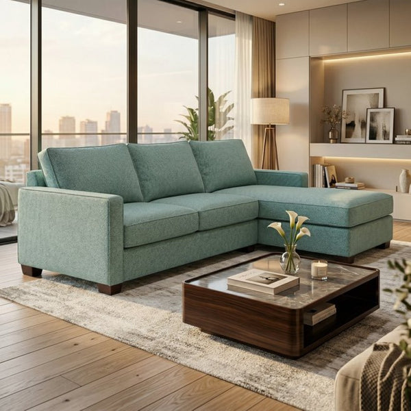English Elm Damon L-Shaped Sectional Emerald Polyester Chaise Sofa for Modern Living Rooms Blue Leslie Robins Egg B2761P498623