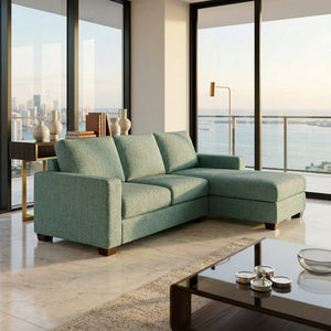 English Elm Damon L-Shaped Sectional Emerald Polyester Chaise Sofa for Modern Living Rooms Blue Leslie Robins Egg B2761P498623
