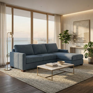 English Elm Damon L-Shaped Sectional Emerald Polyester Chaise Sofa for Modern Living Rooms Leslie Peacock Slate Blue B2761P498624