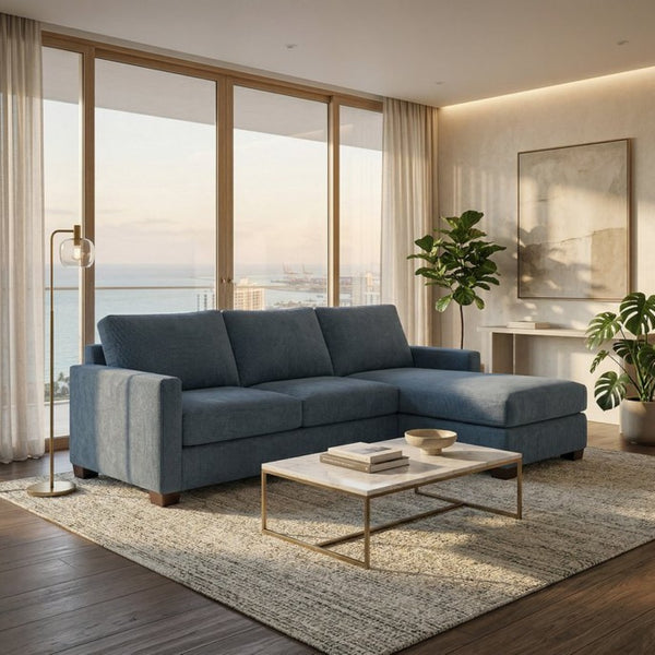 English Elm Damon L-Shaped Sectional Emerald Polyester Chaise Sofa for Modern Living Rooms Leslie Peacock Slate Blue B2761P498624