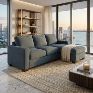 English Elm Damon L-Shaped Sectional Emerald Polyester Chaise Sofa for Modern Living Rooms Leslie Peacock Slate Blue B2761P498624