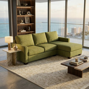 English Elm Damon L-Shaped Sectional Emerald Polyester Chaise Sofa for Modern Living Rooms Notion Appletini B2761P498625