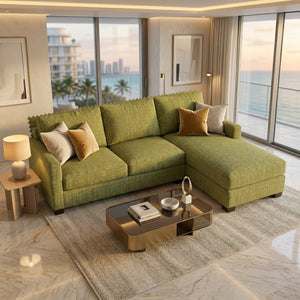 English Elm Damon L-Shaped Sectional Emerald Polyester Chaise Sofa for Modern Living Rooms Notion Appletini B2761P498625