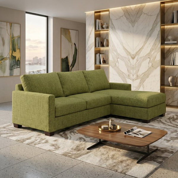 English Elm Damon L-Shaped Sectional Emerald Polyester Chaise Sofa for Modern Living Rooms Notion Appletini B2761P498625