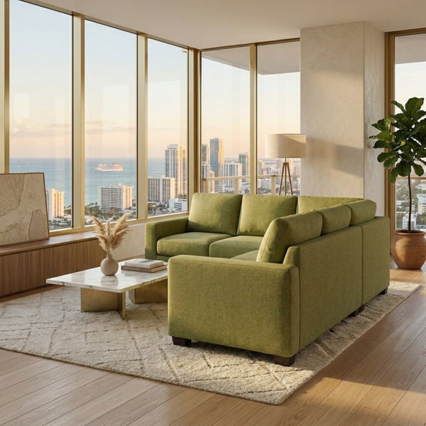 English Elm Damon L-Shaped Sectional Emerald Polyester Chaise Sofa for Modern Living Rooms Notion Appletini B2761P498625