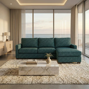 English Elm Talmadge L-shaped Chenille Sectional Handcrafted Usa Chaise Lounge Contemporary Living Room Hepburn Teal Blue B2761P498626