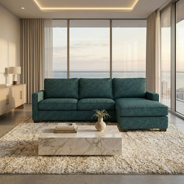 English Elm Talmadge L-shaped Chenille Sectional Handcrafted Usa Chaise Lounge Contemporary Living Room Hepburn Teal Blue B2761P498626